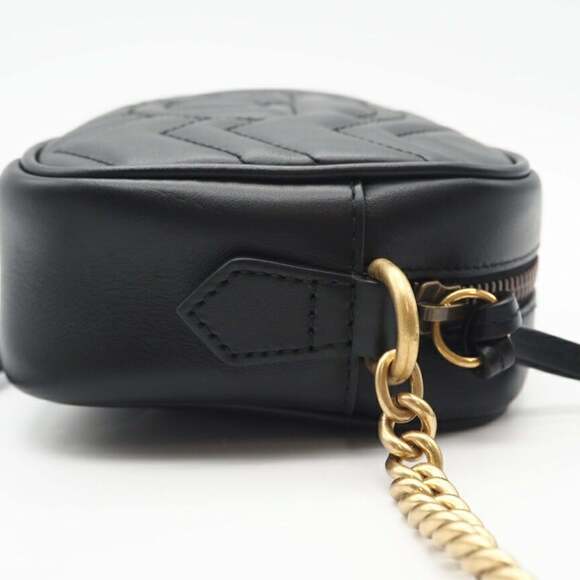 GUCCI GG Marmont Quilted Mini Bag 448065 Shoulder in Black Chevron Leather fo... - Picture 9 of 13